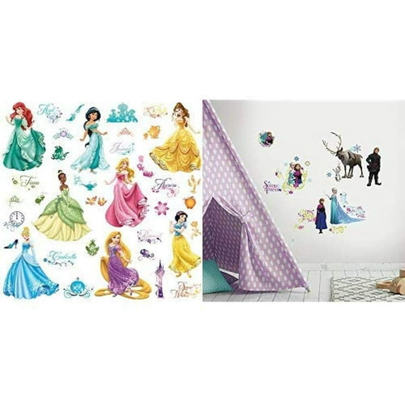 Disney Princess Royal Debut Peel and Stick Wall Decals and Disney Frozen Peel and Stick Wall Decals Combo Set