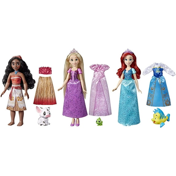 Disney Princess Royal Fashions and Friends 12 inch Fashion Doll, Ariel, Moana, and Rapunzel, Ages 4+