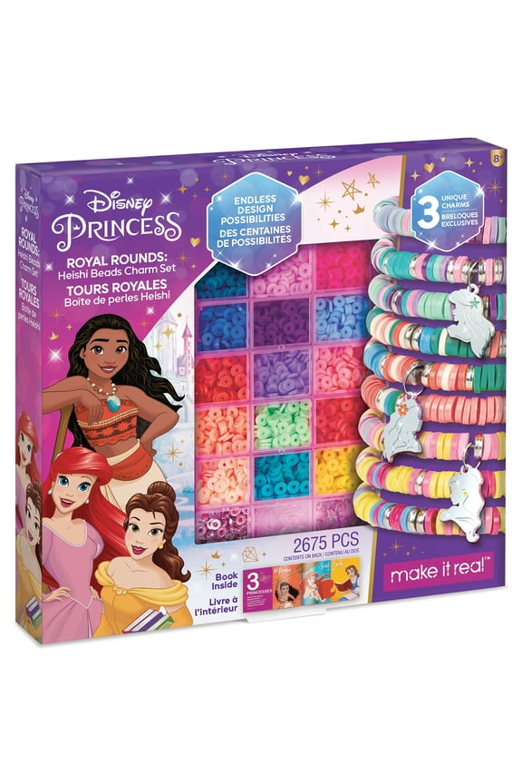 Royal Rounds: Heishi DIY Beads Charms Set - 2675 Pieces, Beads & Storage Container, Moana Belle Arielle, Tweens & Girls Ages 8+