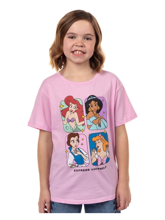 Disney Princess Shirt Girls' Express Yourself Character Portraits Crewneck Tee