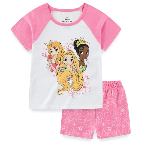 Disney Princess Short Sleeve T-Shirt and French Terry Shorts Set (Girls), 2 Piece Set, Sizes 2T-6X