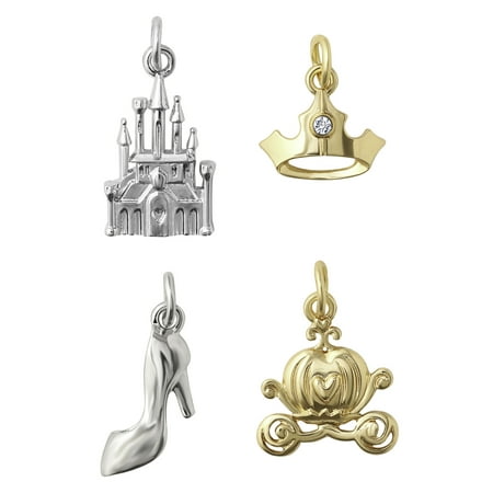 Disney, Princess Silver and Gold-Tone Metal, Light weight Charm Set, Girl's/Tween 4-Piece