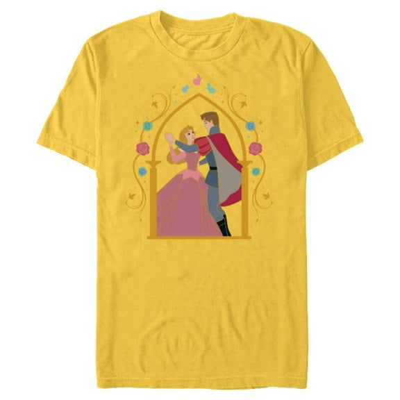 Disney Princess Sleeping Beauty 65th Anniversary Love Dance - Short Sleeve Blended T-Shirt for Adults - Customized-Yellow