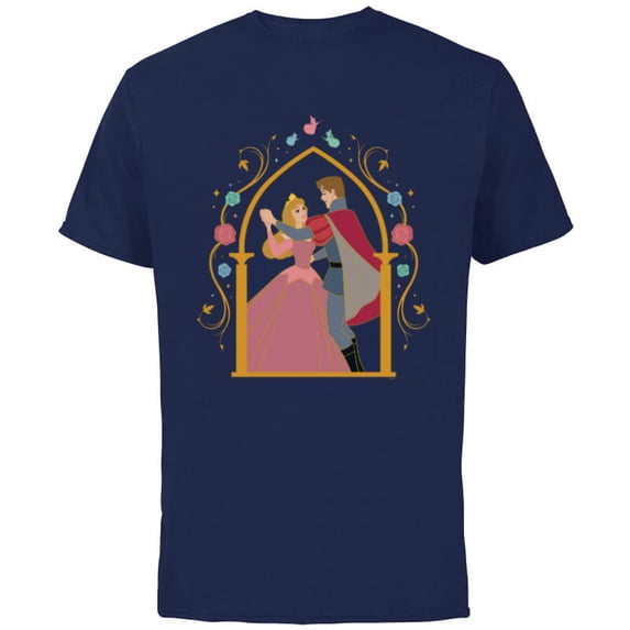 Disney Princess Sleeping Beauty 65th Anniversary Love Dance - Short Sleeve Cotton T-Shirt for Adults - Customized-Navy