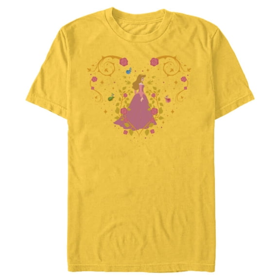 Disney Princess Sleeping Beauty 65th Anniversary Rose Heart - Short Sleeve Blended T-Shirt for Adults - Customized-Yellow