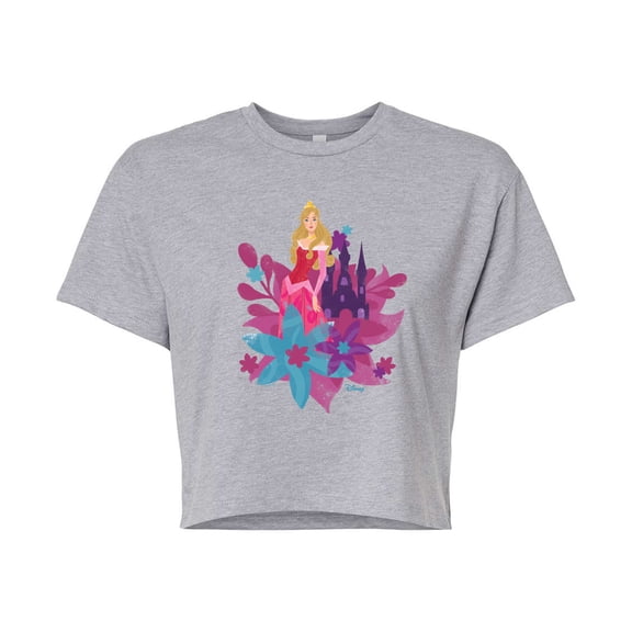 Disney Princess - Sleeping Beauty - Aurora And Florals- Junior's Cropped T-Shirt