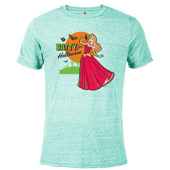 Disney Princess Sleeping Beauty Aurora Batty for Halloween - Short Sleeve Blended T-Shirt for Adults - Customized-Celadon Snow Heather