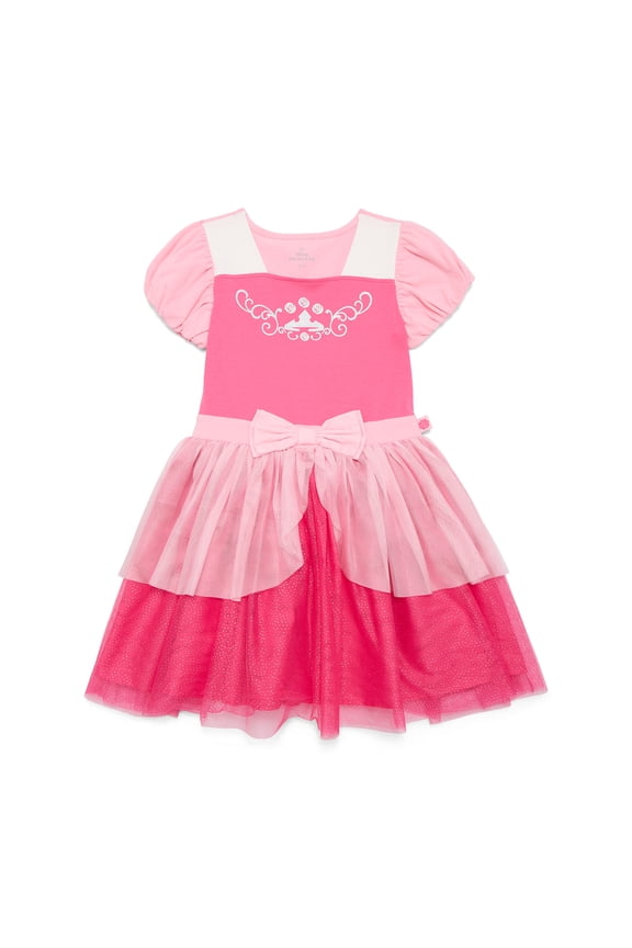 Girls Sleeping Beauty Aurora Cosplay Dress with Short Puff Sleeves, Sizes 4-12