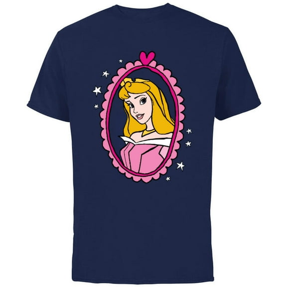 Disney Princess Sleeping Beauty Aurora Portrait T-Shirt - Short Sleeve Cotton T-Shirt for Adults - Customized-Navy