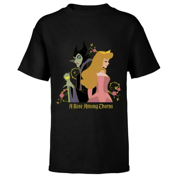 Disney Princess Sleeping Beauty Maleficent Rose Among Thorns - Short Sleeve T-Shirt for Kids - Customized-Black