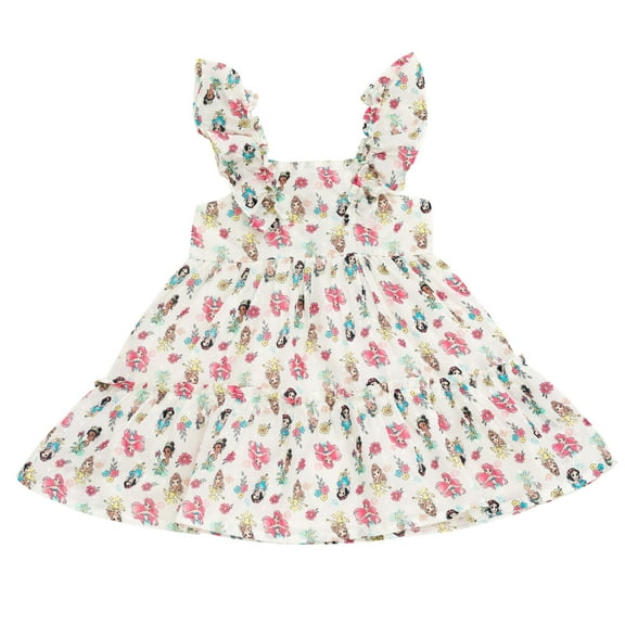 Disney Princess Snow White Belle Tiana Square Neck Ruffle Dress Toddler to Big Kid