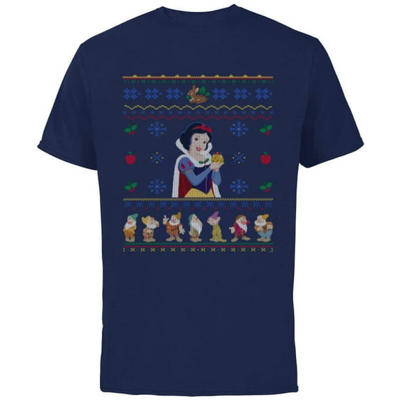 Disney Princess Snow White Christmas Sweater - Short Sleeve Cotton T-Shirt for Adults - Customized-Navy