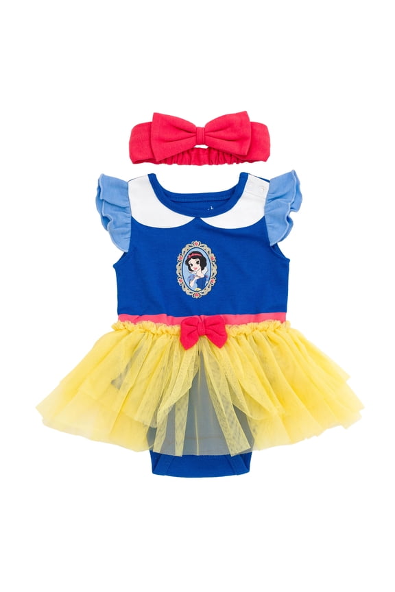 Princess Snow White Cosplay Bodysuit With Skirt Overlay & Headband Newborn to Infant