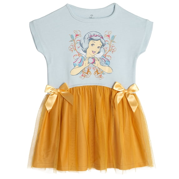 Disney Princess Snow White French Terry Tutu Pleated Drop Shoulder Tulle Dress Toddler to Big Kid