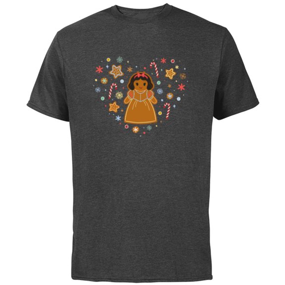 Disney Princess Snow White Gingerbread Holiday Heart - Short Sleeve Cotton T-Shirt for Adults - Customized-Charcoal