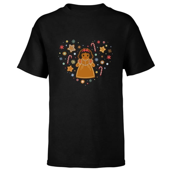 Disney Princess Snow White Gingerbread Holiday Heart - Short Sleeve T-Shirt for Kids - Customized-Black