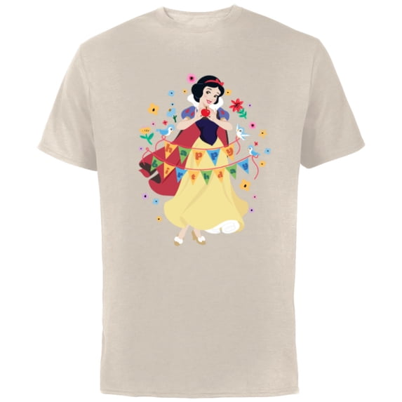 Disney Princess Snow White Happy Birthday - Short Sleeve Cotton T-Shirt for Adults - Customized-Natural