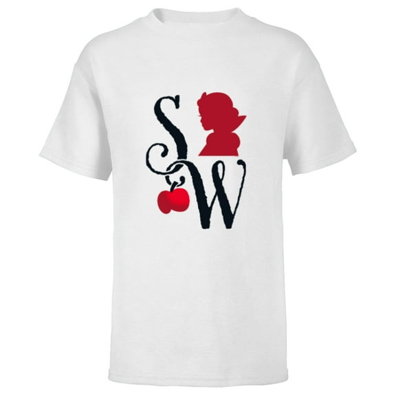 Disney Princess Snow White Initials and Silhouette - Short Sleeve T-Shirt for Kids - Customized-White