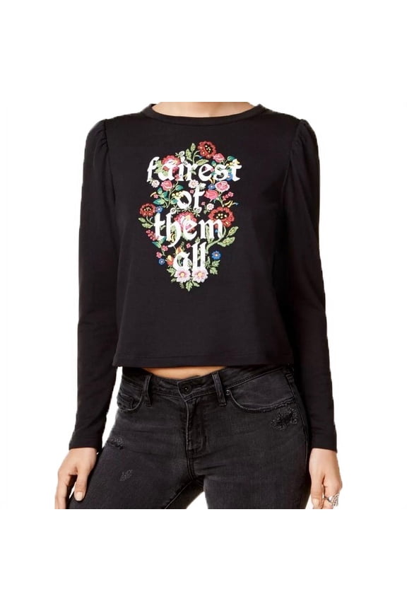 Snow White Juniors' Fairest Graphic Sweatshirt (Black,Small)