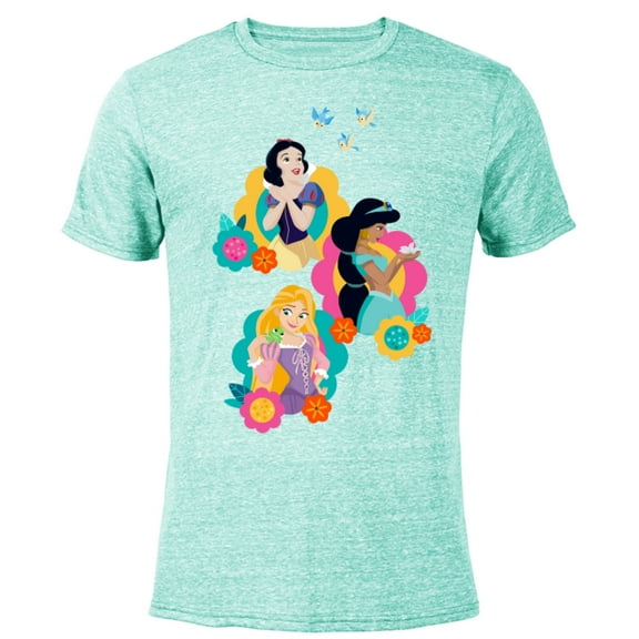 Disney Princess Snow White Rapunzel Jasmine In Bloom - Short Sleeve Blended T-Shirt for Adults - Customized-Ocean Blue