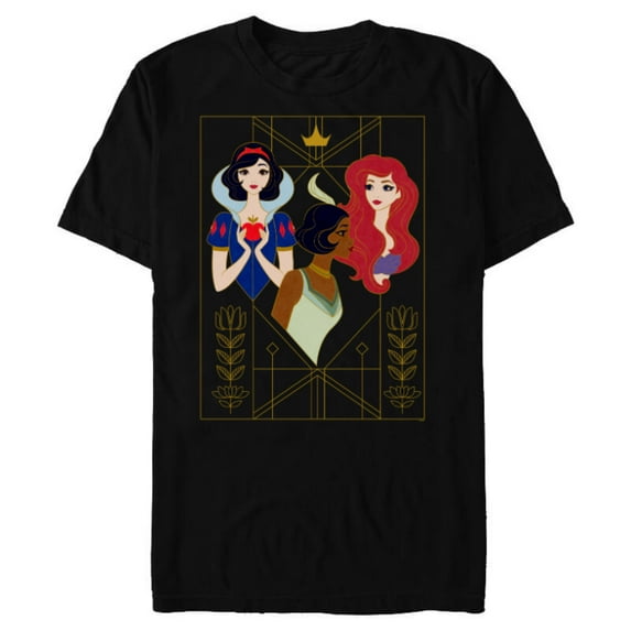 Disney Princess Snow White Tiana and Ariel Art Deco Style - Short Sleeve Blended T-Shirt for Adults - Customized-Black