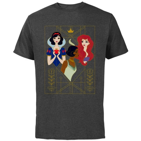 Disney Princess Snow White Tiana and Ariel Art Deco Style - Short Sleeve Cotton T-Shirt for Adults - Customized-Charcoal