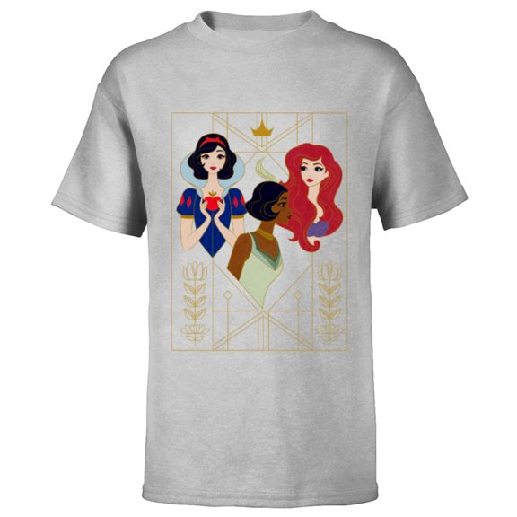 Disney Princess Snow White Tiana and Ariel Art Deco Style - Short Sleeve T-Shirt for Kids - Customized-Athletic Heather