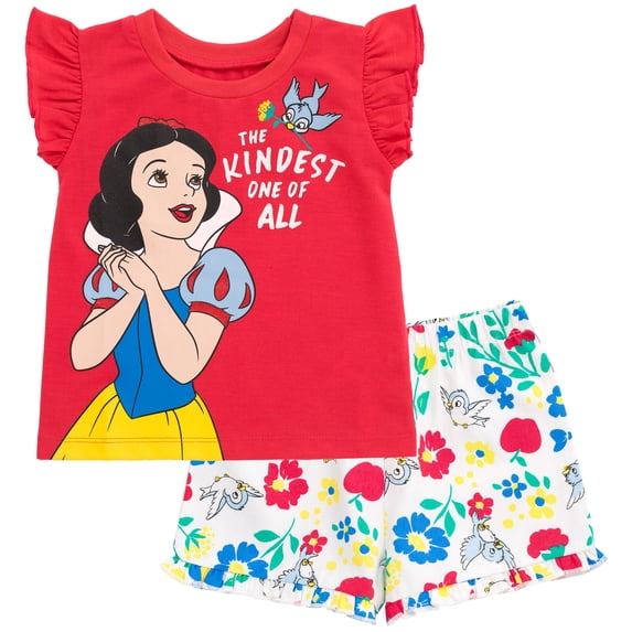 Disney Princess Snow White Toddler Girls T-Shirt and Active Retro Dolphin Shorts Outfit Set Toddler to Big Kid