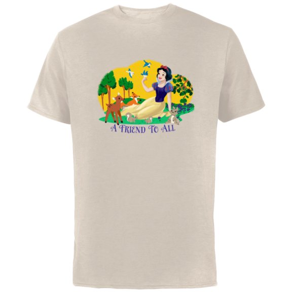 Disney Princess Snow White and Animals A Friend to All - Short Sleeve Cotton T-Shirt for Adults - Customized-Natural