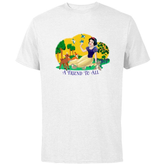 Disney Princess Snow White and Animals A Friend to All - Short Sleeve Cotton T-Shirt for Adults - Customized-White