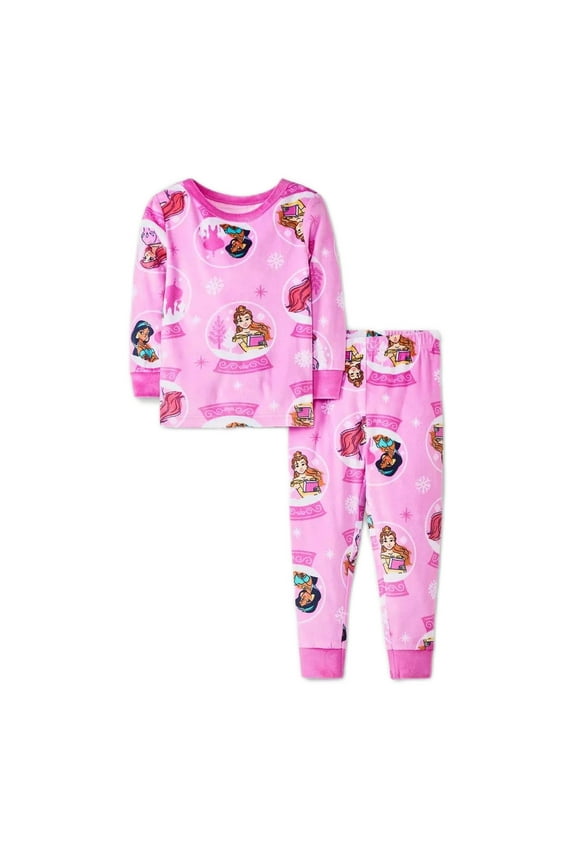 Princess Snowglobes and Snowflakes Soft Pink Character Pajama Set (Size 4T)