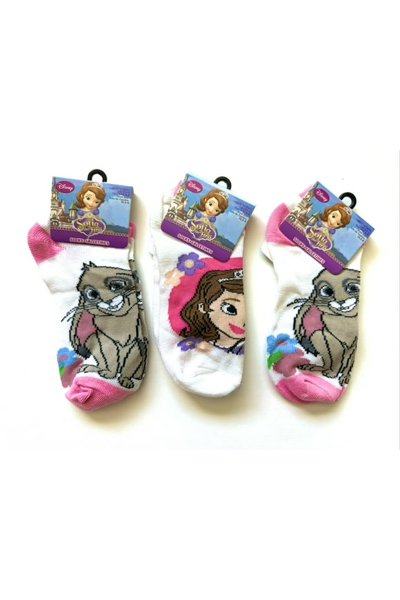Disney Princess Sofia the First And  Clover Rabbit Pink/White Sock Set (3 Pairs, Size 6-8)