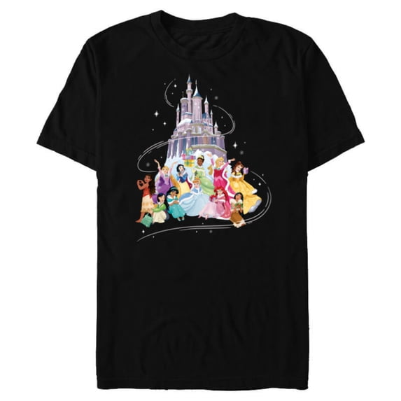 Disney Princess Sparkle Squad Christmas Holiday Castle - Short Sleeve Blended T-Shirt for Adults - Customized-Black