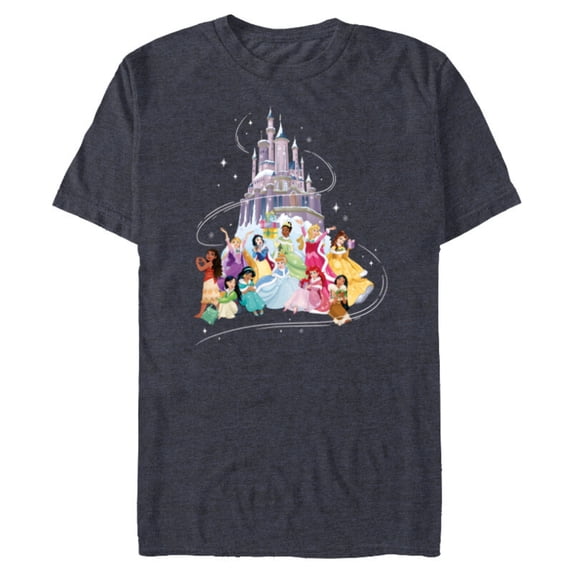 Disney Princess Sparkle Squad Christmas Holiday Castle - Short Sleeve Blended T-Shirt for Adults - Customized-Navy Heather