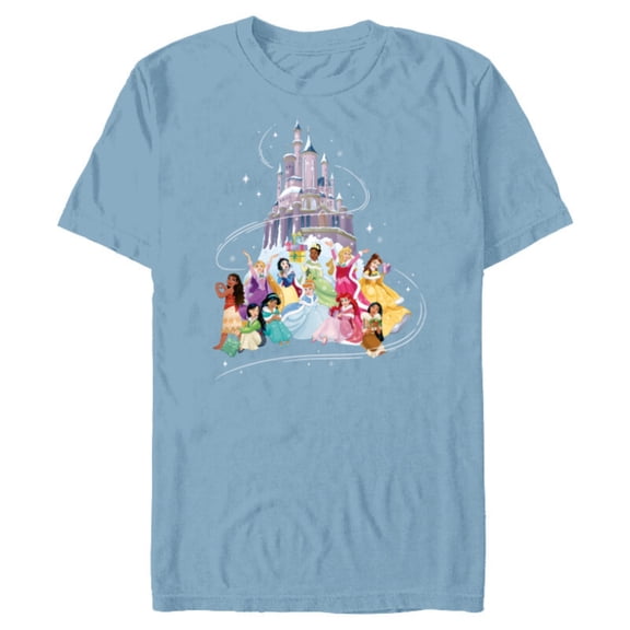 Disney Princess Sparkle Squad Christmas Holiday Castle - Short Sleeve Blended T-Shirt for Adults - Customized-Ocean Blue