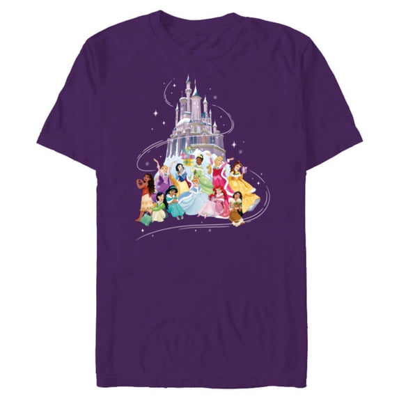 Disney Princess Sparkle Squad Christmas Holiday Castle - Short Sleeve Blended T-Shirt for Adults - Customized-Purple