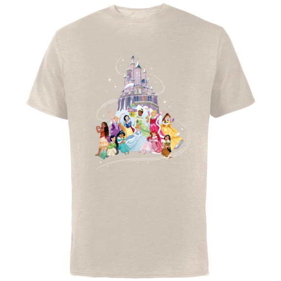 Disney Princess Sparkle Squad Christmas Holiday Castle - Short Sleeve Cotton T-Shirt for Adults - Customized-Natural