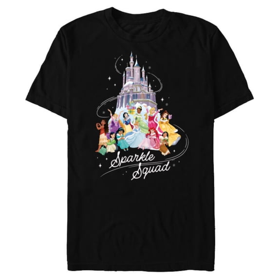 Disney Princess Sparkle Squad Winter Holiday Castle - Short Sleeve Blended T-Shirt for Adults - Customized-Black