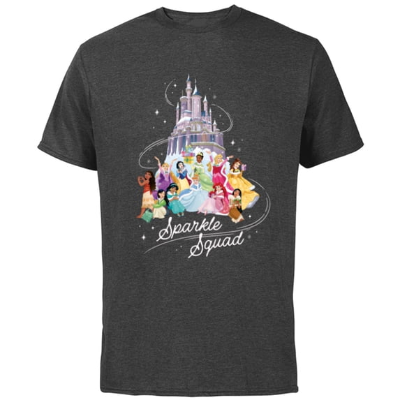 Disney Princess Sparkle Squad Winter Holiday Castle - Short Sleeve Cotton T-Shirt for Adults - Customized-Charcoal
