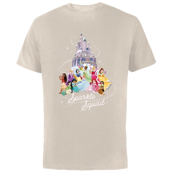 Disney Princess Sparkle Squad Winter Holiday Castle - Short Sleeve Cotton T-Shirt for Adults - Customized-Natural
