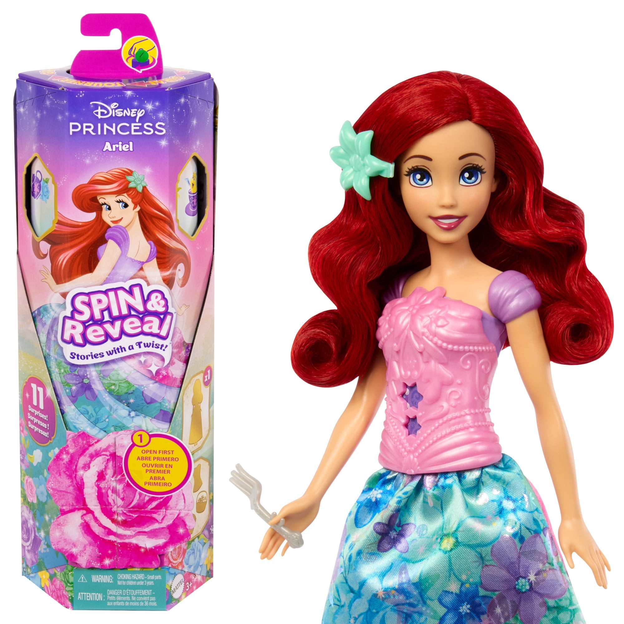 Disney Princess Spin & Reveal Ariel Fashion Doll & Accessories with 11 Surprises