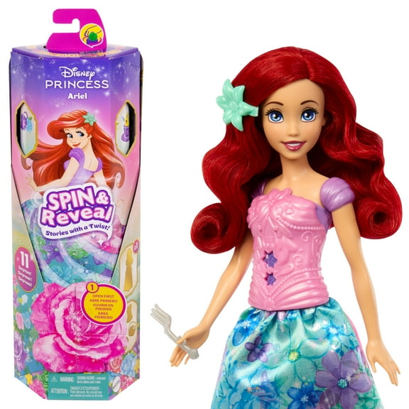Disney Princess Spin & Reveal Ariel Fashion Doll & Accessories with 11 Surprises
