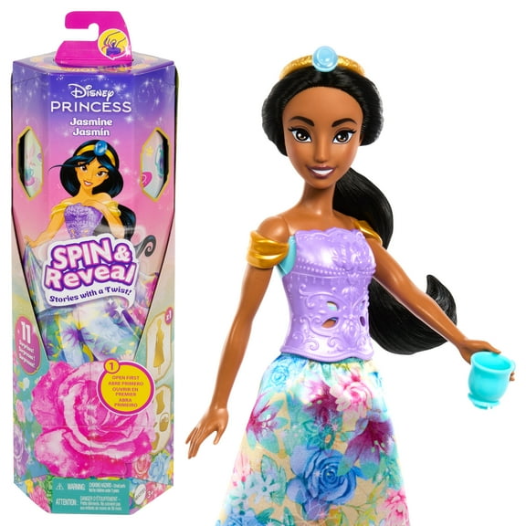 Disney Princess Spin & Reveal Jasmine Fashion Doll & Accessories with 11 Surprises