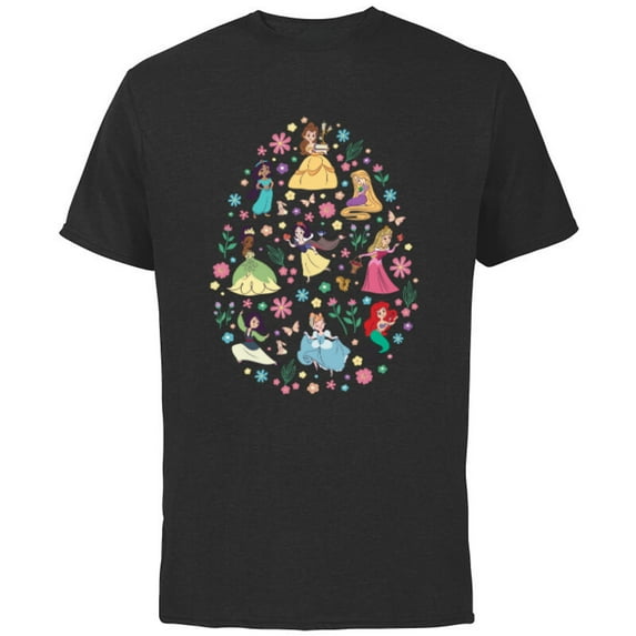 Disney Princess Spring Flower Filled Easter Egg - Short Sleeve Cotton T-Shirt for Adults - Customized-Black