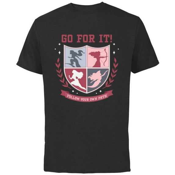 Disney Princess Squad Crest Go for It Follow Your Own Path - Short Sleeve Cotton T-Shirt for Adults - Customized-Black