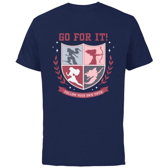 Disney Princess Squad Crest Go for It Follow Your Own Path - Short Sleeve Cotton T-Shirt for Adults - Customized-Navy