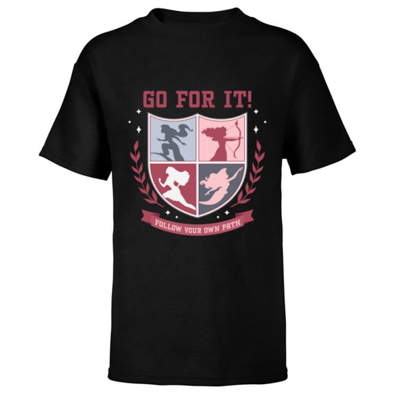 Disney Princess Squad Crest Go for It Follow Your Own Path - Short Sleeve T-Shirt for Kids - Customized-Black