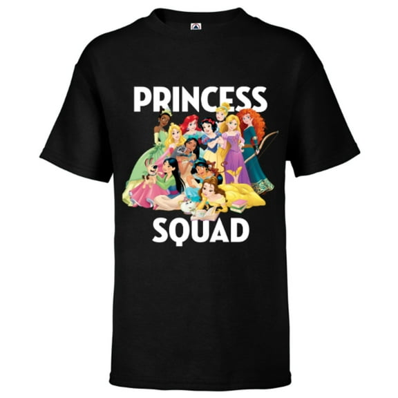 Disney Princess Squad Group T-Shirt - Short Sleeve T-Shirt for Kids - Customized-Black