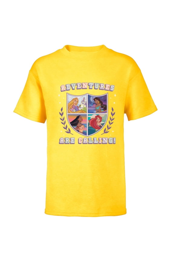 Princess Squad Shield Crest Adventures are Calling - Short Sleeve T-Shirt for Kids - Customized-Yellow