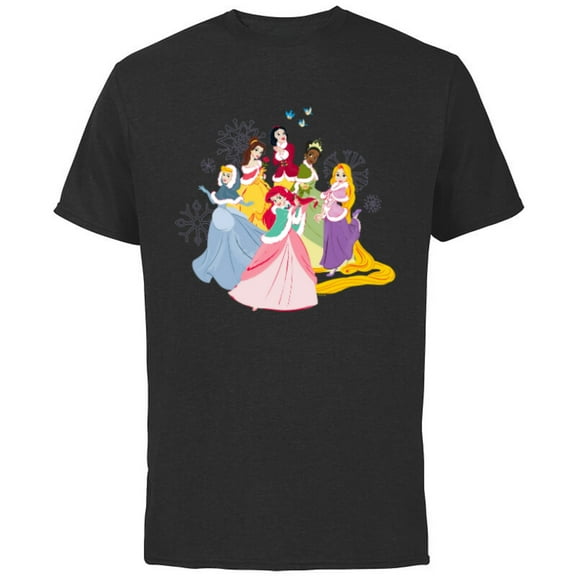 Disney Princess Squad Winter Holiday Christmas Get-Together - Short Sleeve Cotton T-Shirt for Adults - Customized-Black